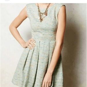 Paper‎ Crown by Anthropologie Green Parkside Pleated Lined Party Dress Womens